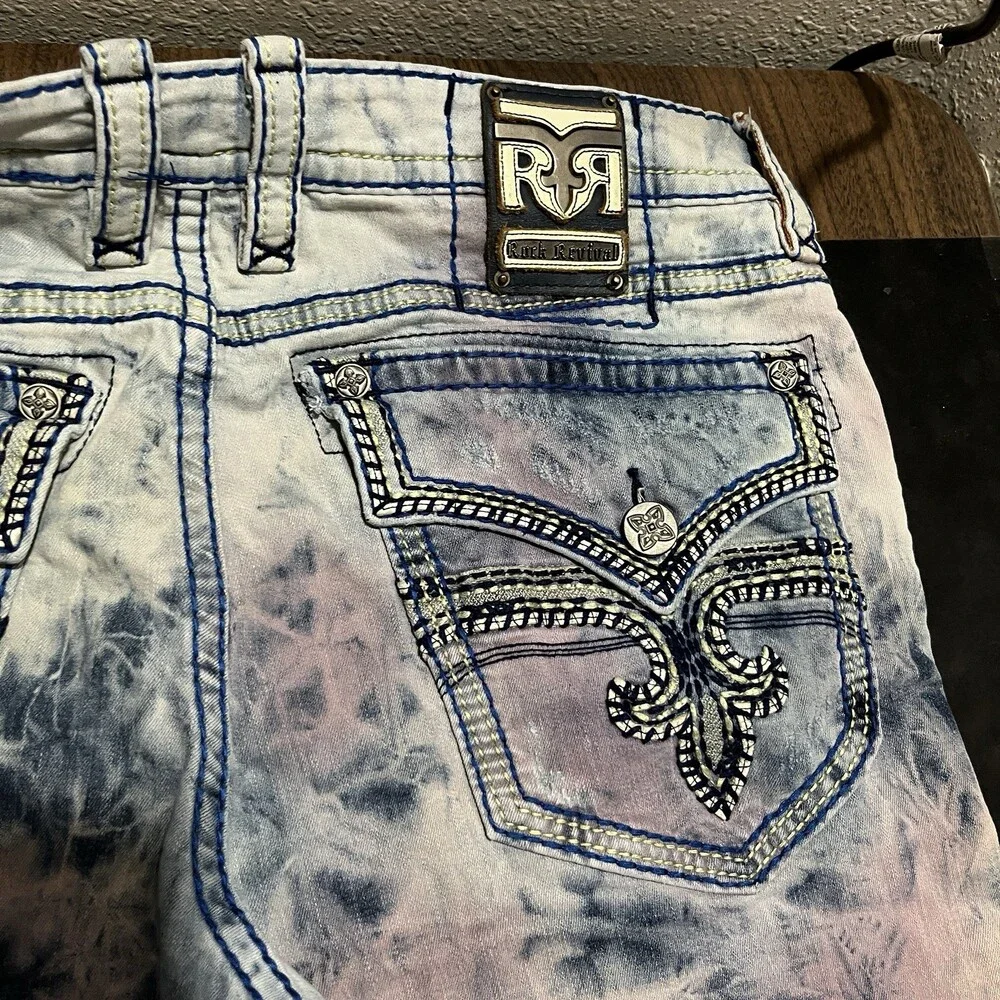 Rock Revival Jeans 38x32 Jersey Shore Tye Die Studded Hippie Biker Chopper Y2K